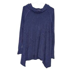 Verve Ami Asymmetrical Hem Long Sleeve Hoodie Top Size L Blue Rayon/Spandex